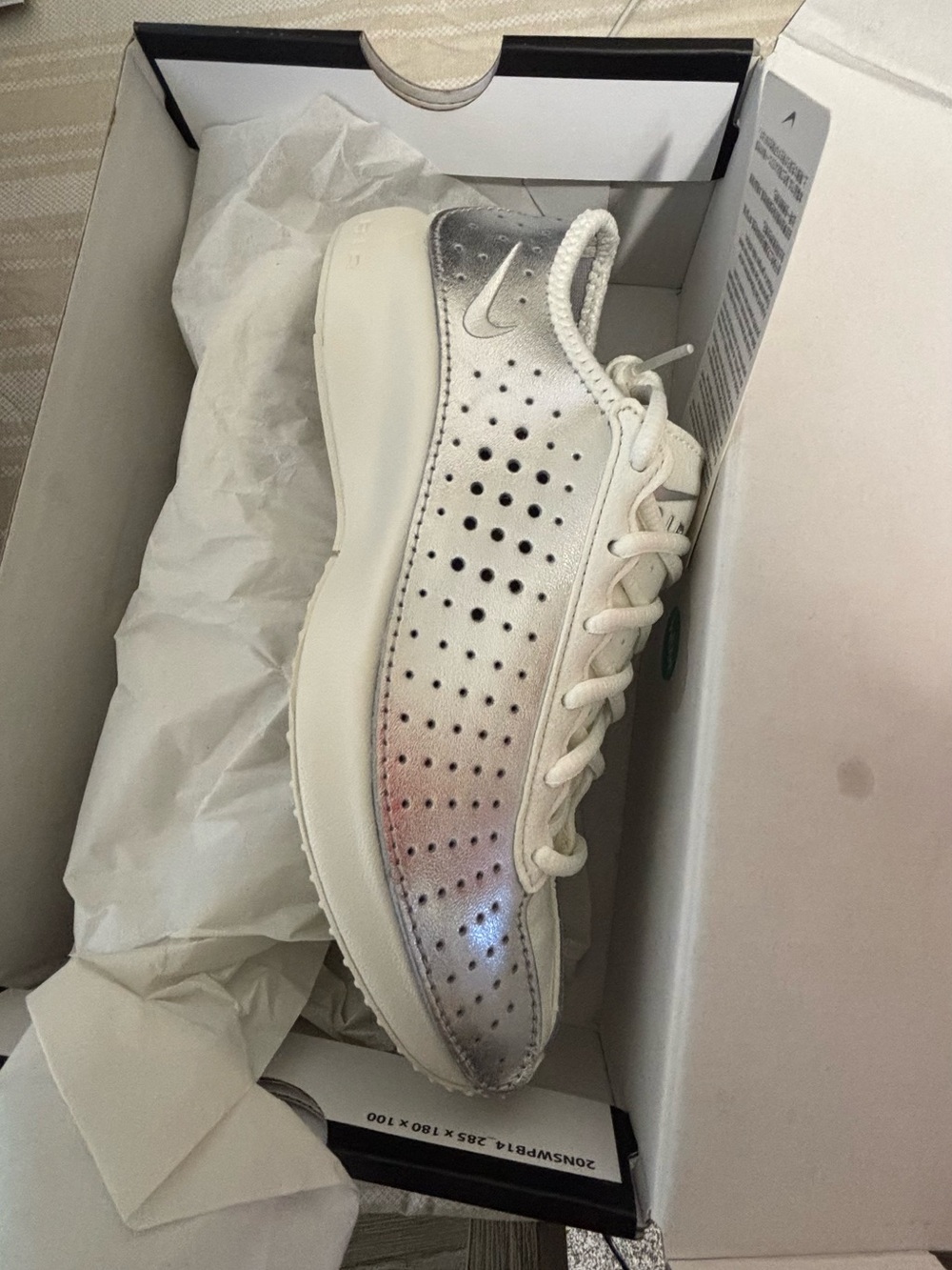 Nike Women’s White and Silver Gradient Perforated Lace-Up Sneaker